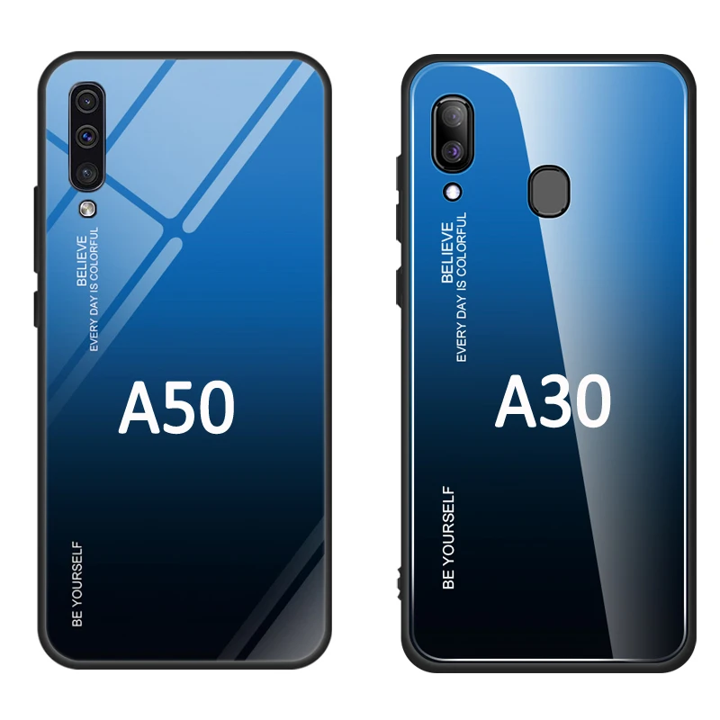 Для samsung Galaxy A30 A50 чехол с градиентным закаленным стеклом Жесткий Чехол из мягкого