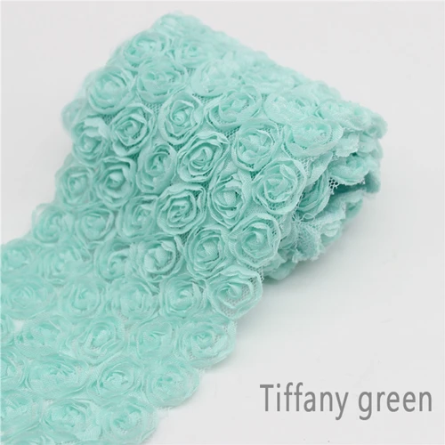Tiffany green 1 ярд/Лот разноцветный 6 ряд кружева Искусственный цветок Роза ширина 3D шифон Вышитые Кружева отделка Лента ткань, аксессуары для DIY - Цвет: Tiffany green