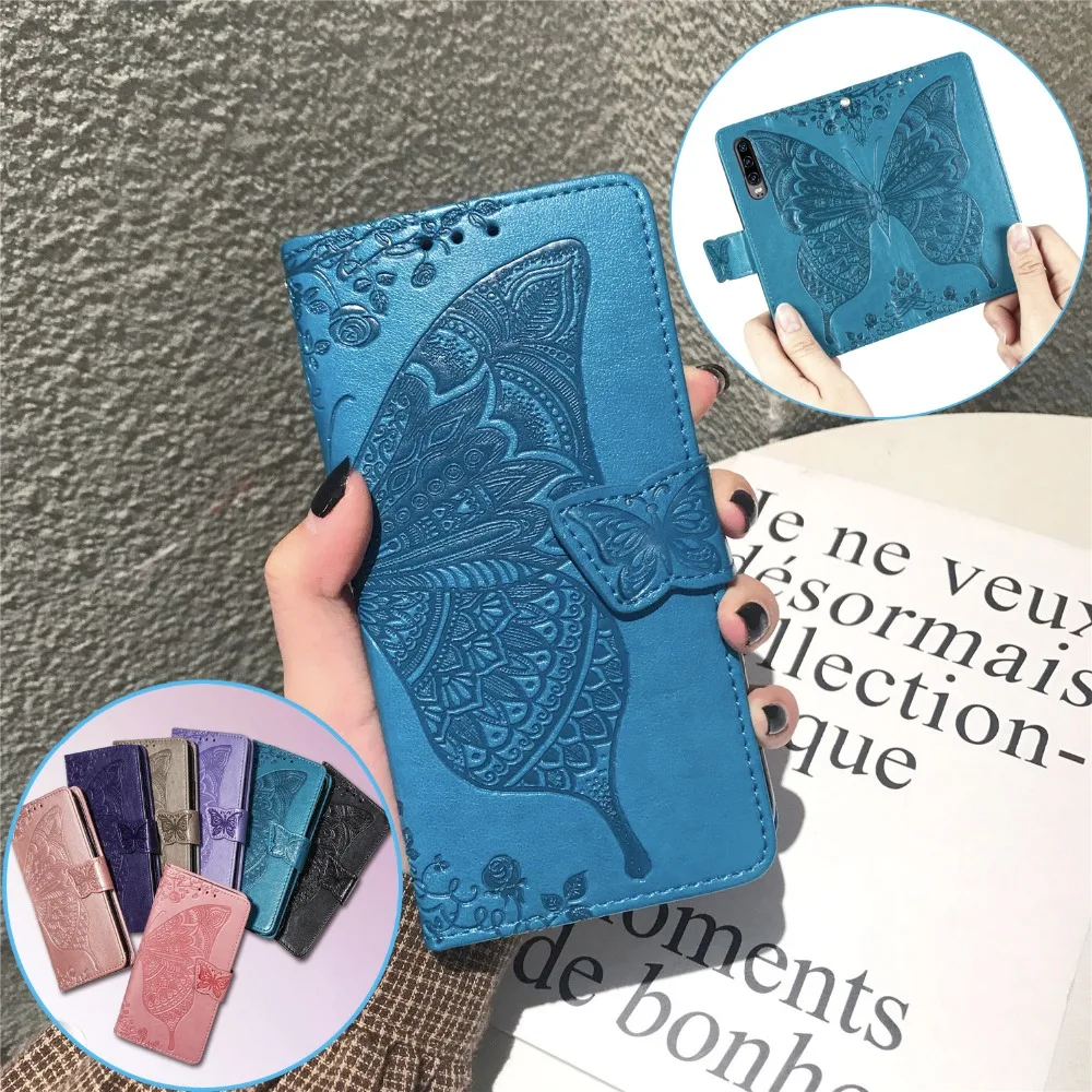 Кожаный чехол с 3D тиснением Бабочка для Samsung Note 10 S10 S9 S8 + J4 J6 Plus S7 Edge A7 A40 A50 A70 M10 M20