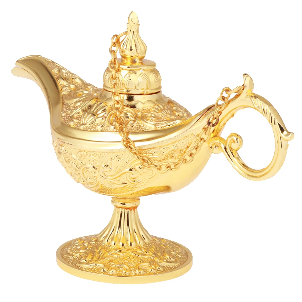 

Vintage Style Craved Flower Magic Panto Arabian Light Genie Lamp Box Jewelry Organizer Props Home Decoration