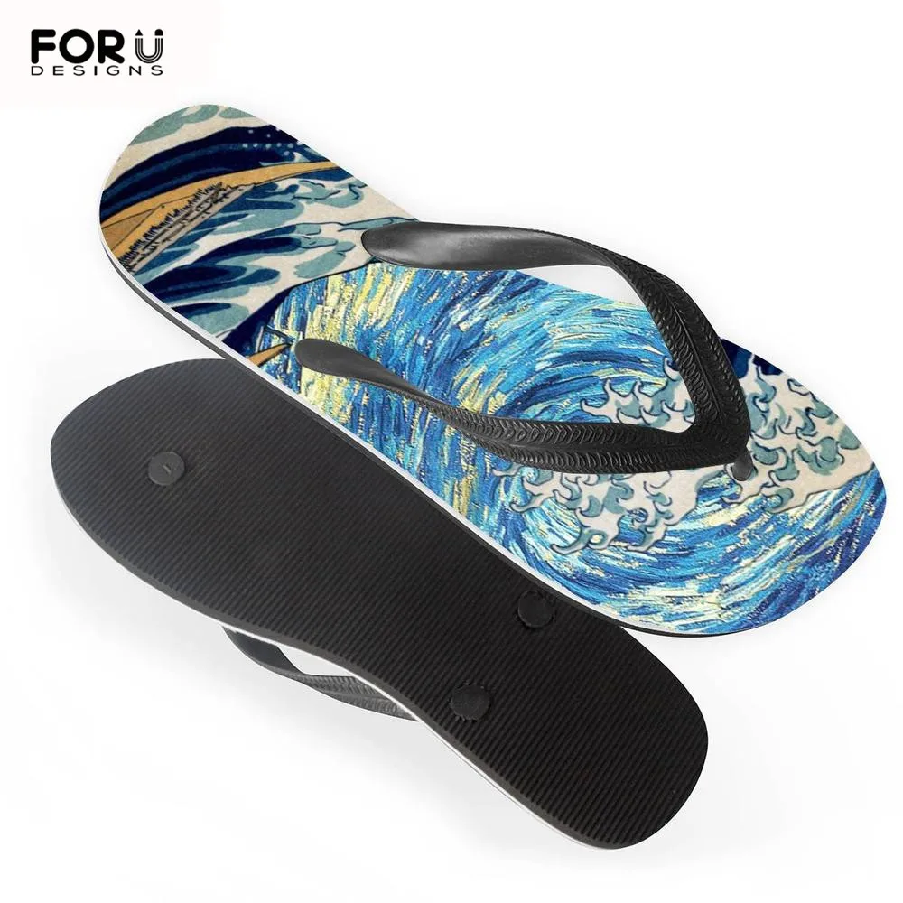 FORUDESIGNS/женские шлепанцы на плоской подошве с рисунком звездной ночи волнистым