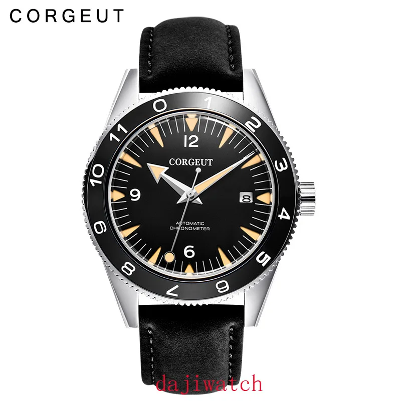 Corgeut41mm люксовый бренд Seepferdchen военные механические часы мужские автоматические спортивные дизайнерские часы кожаные механические наручные часы