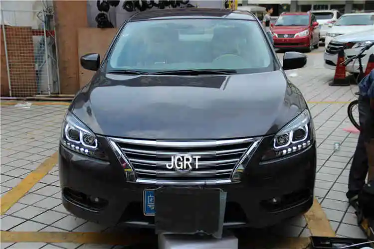 2 шт. светодиодный фары для Nissan Sentra 2012- Автомобильный светодиодный фонарь с двумя ксеноновыми линзами автомобильные аксессуары дневные ходовые огни