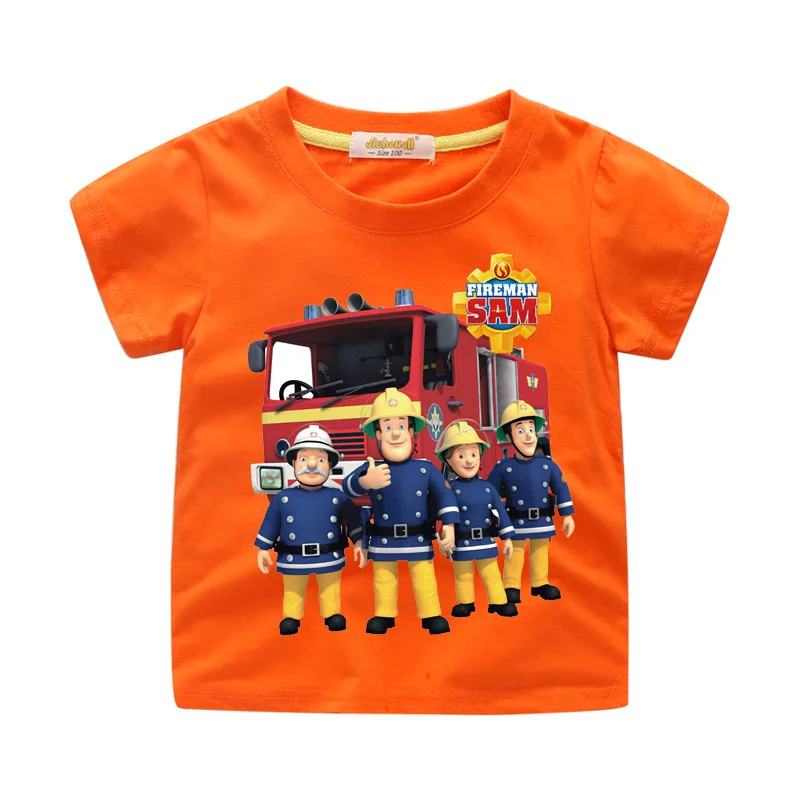 Orange Tshirt Детские футболки с объемным рисунком забавного пожарного Сэма, топы, одежда для детей, летние короткие топы, одежда футболка для мальчиков футболка для девочек, WJ013 - Цвет: Orange Tshirt