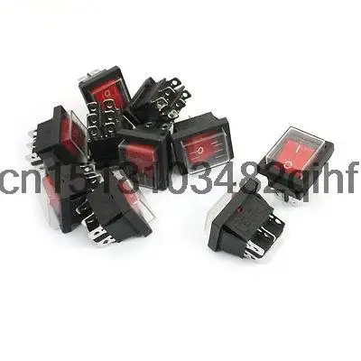 

10PCS AC 250V/16A 125V/20A 6Pin 2P2T Red Waterproof Snap in Boat Rocker Switch