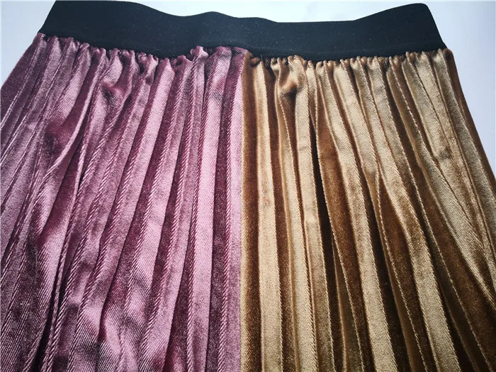 

Women's Skirt 2020 Autumn Winter Pleated Skirt High Waist Patchwork Skirts For Women Velvet Pleated A Line Midi Harajuku Skirts
