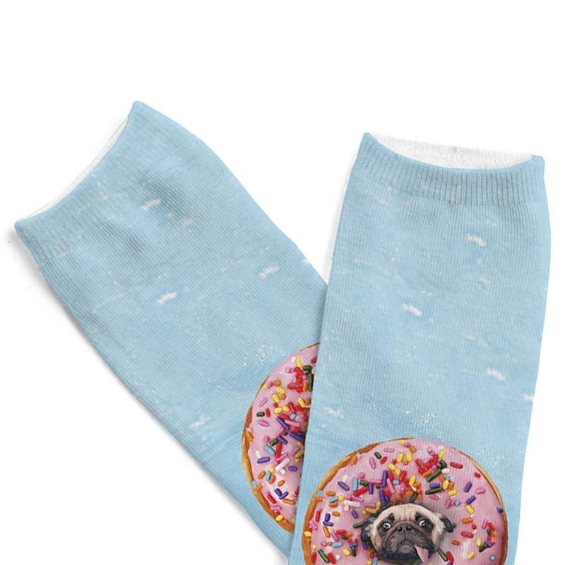 1 пара коротких носков с принтом в виде пончиков и мопса женские короткие носки
