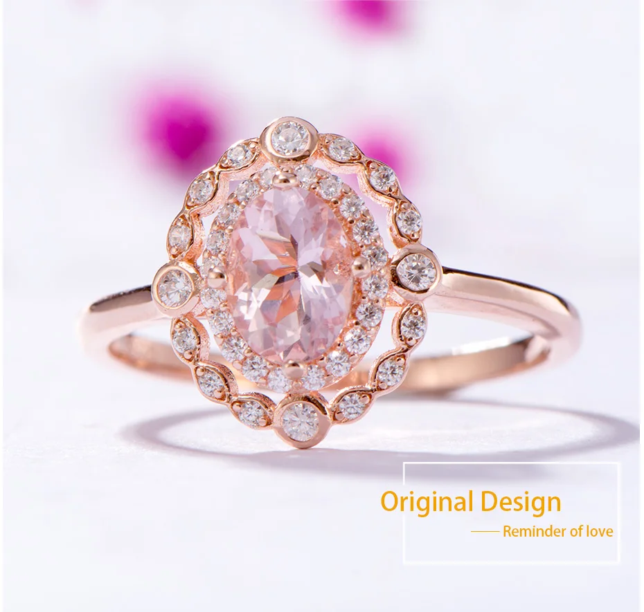 Kuolit 0.7CT натуральный морганит драгоценный камень кольца для женщин 925 пробы серебро розовое золото кольцо Свадьба Помолвка хорошее ювелирное изделие