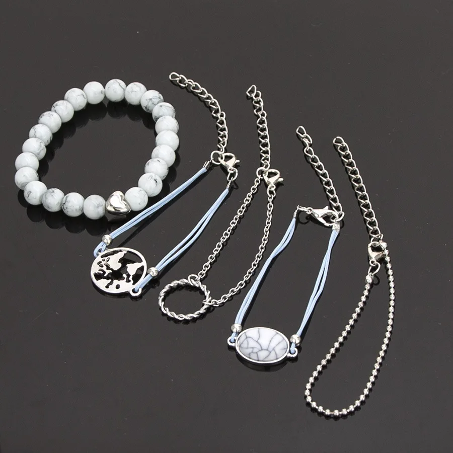 

Bohemian Handmade Weave Heart Elliptical stone Bracelet Sets Women 2019 New Grey Rope Chain Bracelets Jewelry Christmas Gift
