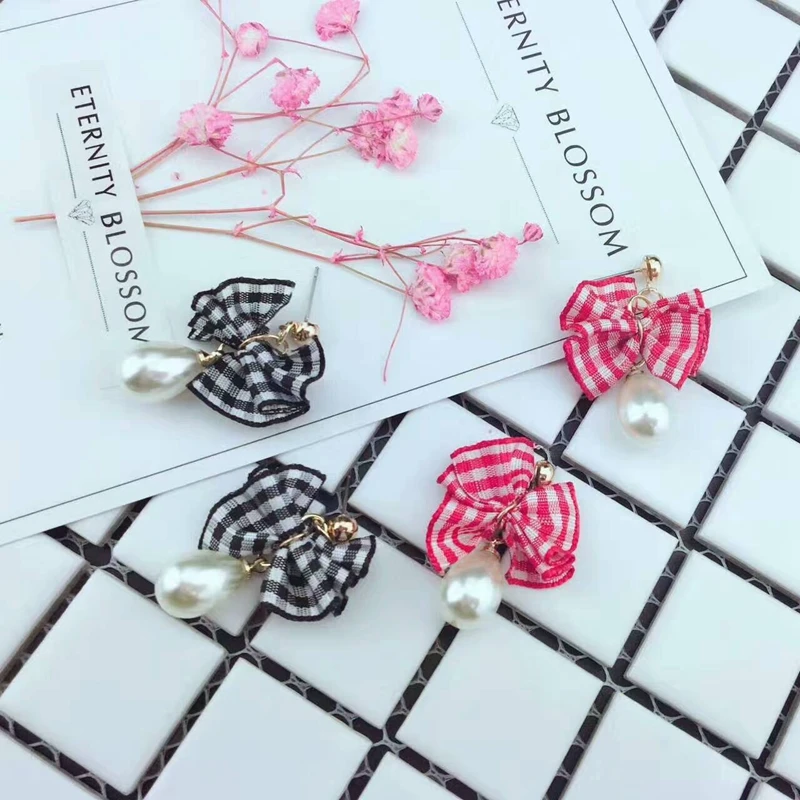 Корейский модные ювелирные изделия с бантом из ленты жемчуг кулон Для женщин