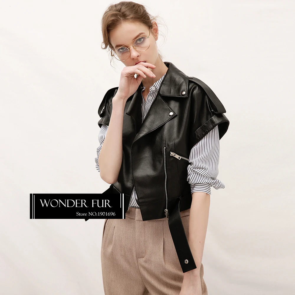 Женский современный стильный кожаный жилет наивысшего качества из овчины с