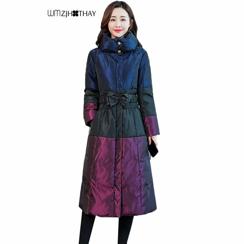 Winter New Thicken Fashion Casual Stitching Down Cotton Jacket Simple Personality Temperament Slim Warm Collar Female Outerwear