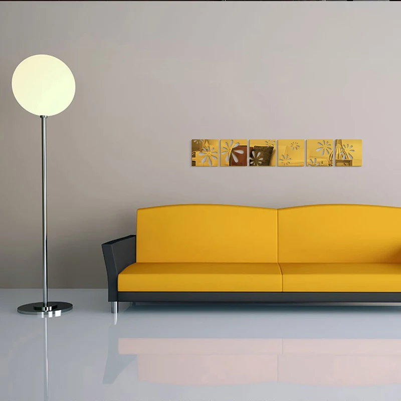 6 шт./компл. акриловые зеркальные настенные наклейки с разбитым цветком домашний