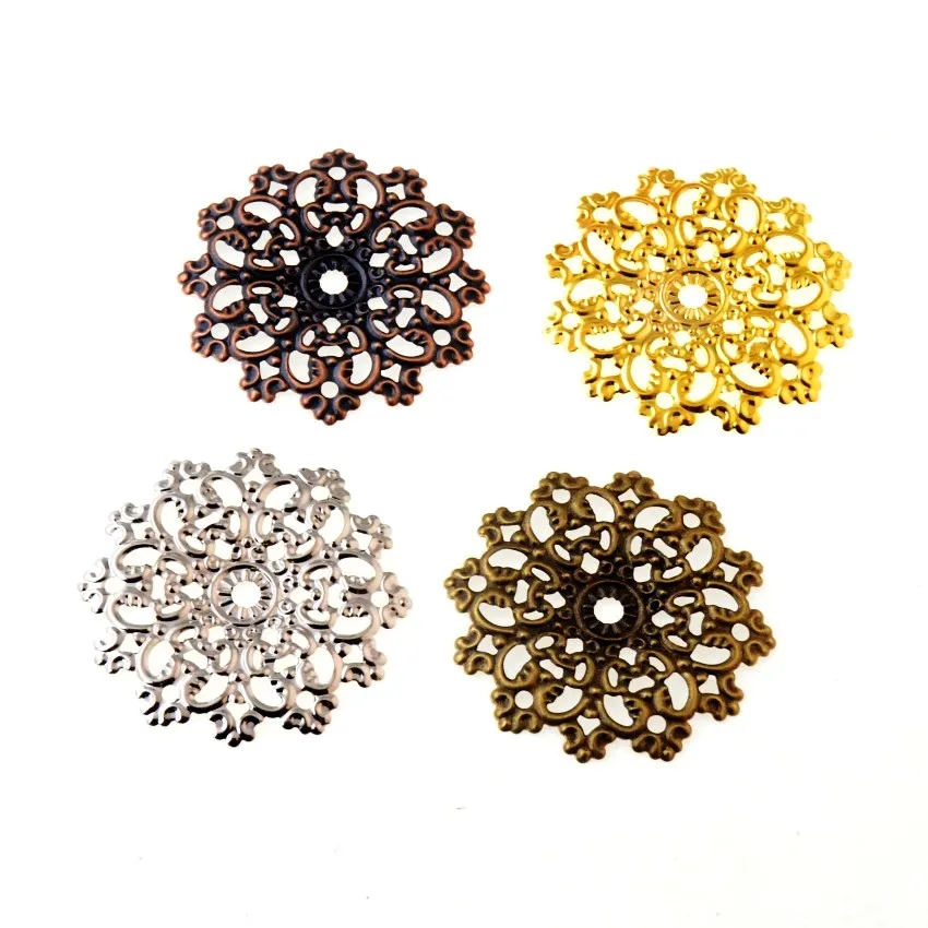 

Free shipping 10Pcs Bronze/Copper/Silver/Gold Filigree Flower Wraps Connectors Metal Crafts Decoration DIY 4.8x4.8cm