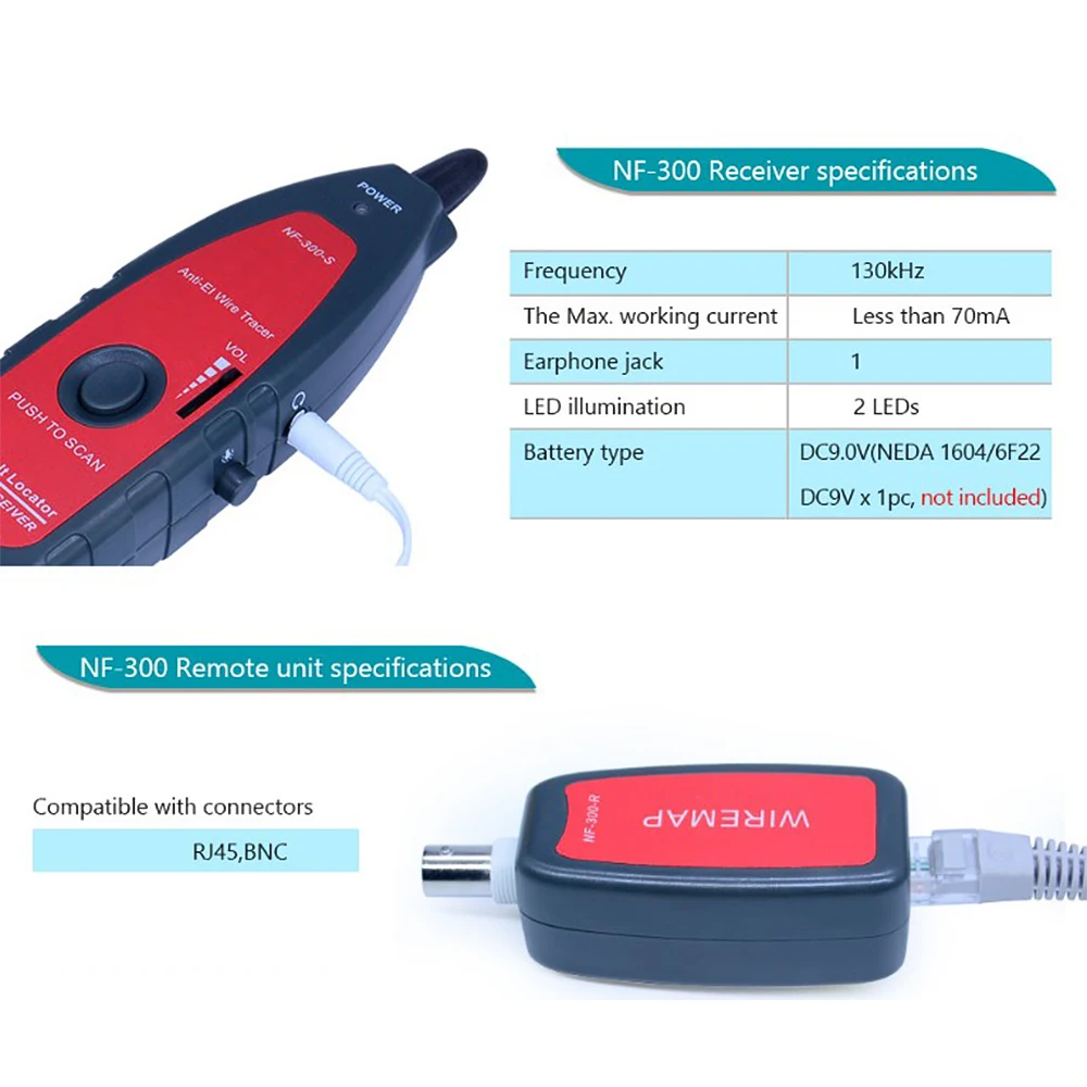 Многофункциональный ЖК-тестер сетевого кабеля RJ11 RJ45 искатель длины провода с 1