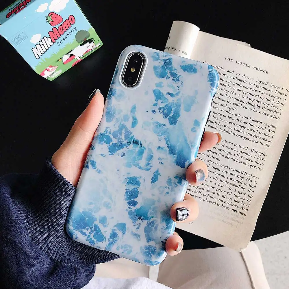Boucho Light Blue Marble Phone Cases For iphone X Xs Max Xr Shell Luxury IMD Soft Cover 8 7 6 6s Plus Case Capa Coque |