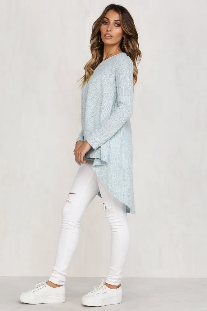 Цветущие желе одноцветное Для женщин Подол нерегулярные трикотажные пуловеры с