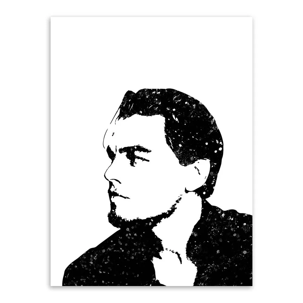 Акварельная Современная черно белая картина Leonardo Movie Superstar холст A4 печать плакат