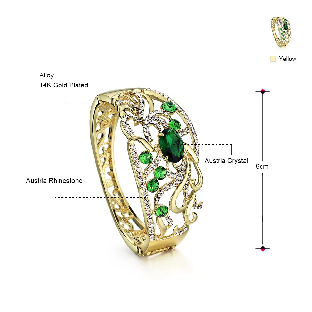 Neoglory австрийский хрустальный светильник желтое золото большие браслеты манжеты