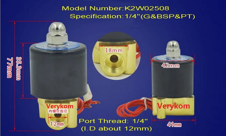 Verykom пневматический 2 Way N/C водой Электрический электромагнитный клапан воздуха Газ дизельное топливо 1/8 1/4 3/8 1/2 дюймов " 2" 12V 24V DC AC 110V 220V