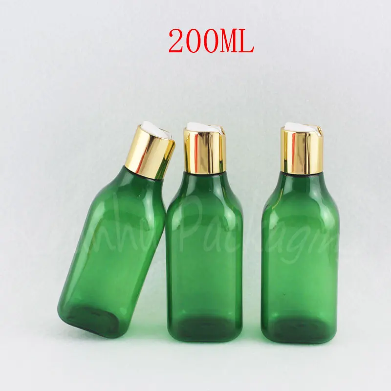 

200 мл зеленая квадратная пластиковая бутылка, диск с верхней крышкой, 200 куб. См бутылка для шампуня/лосьона, макияж, подрозница (30 шт./лот)