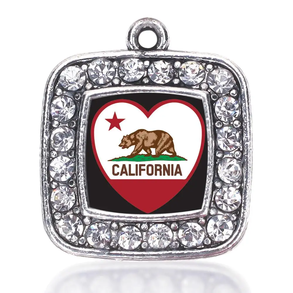 CALIFORNIA сердце флаг квадратный Шарм в античном стиле посеребренный Кристалл