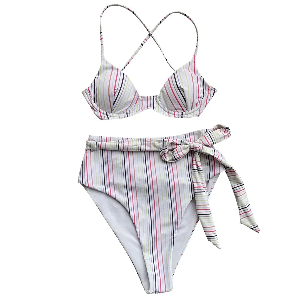 Женский купальник из двух частей с леопардовыми полосками принтом ремень бикини