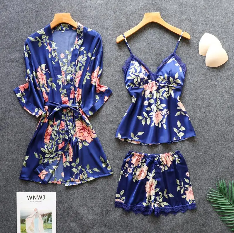 Style 6 Пижамы для женщин с принтом, 4 шт., пижамный комплект из вискозы, атласная пижама с шортами, Сексуальная кружевная Пижама, домашняя одежда - Цвет: Style 6