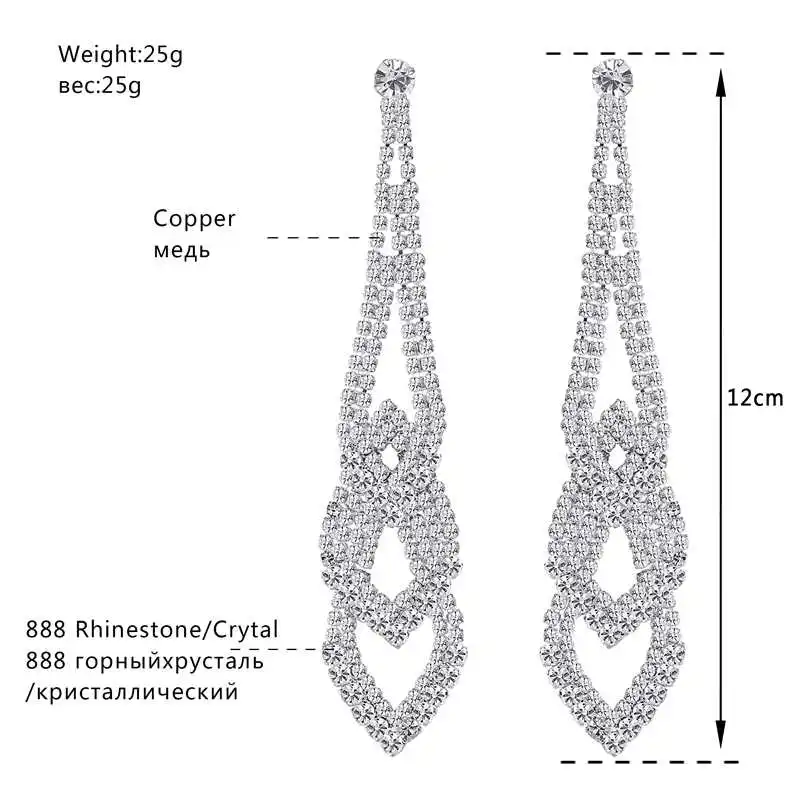 Minlover Rhinestone Geometric Long Pendant Drop Earrings Jewelry for Women Silver Color Hanging Dangle Wedding MEH1012 | Украшения и