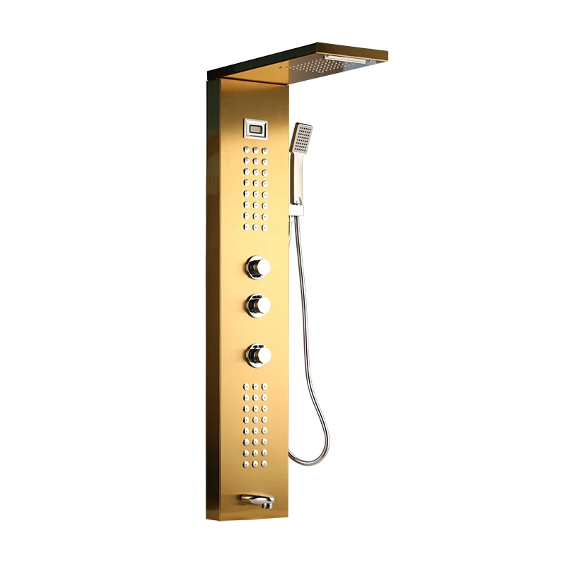 Golden Plated Shower Темно-серый золотой никель щетка твердая латунь массажные струи ванная душ насадка W/ручной опрыскиватель душевая Колонка Набор кран - Цвет: Golden Plated Shower