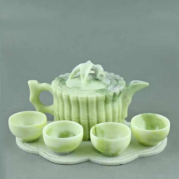 Jade teapot wine set Natural Lantian jade festival high rise tea set Delivery gift box jade crafts