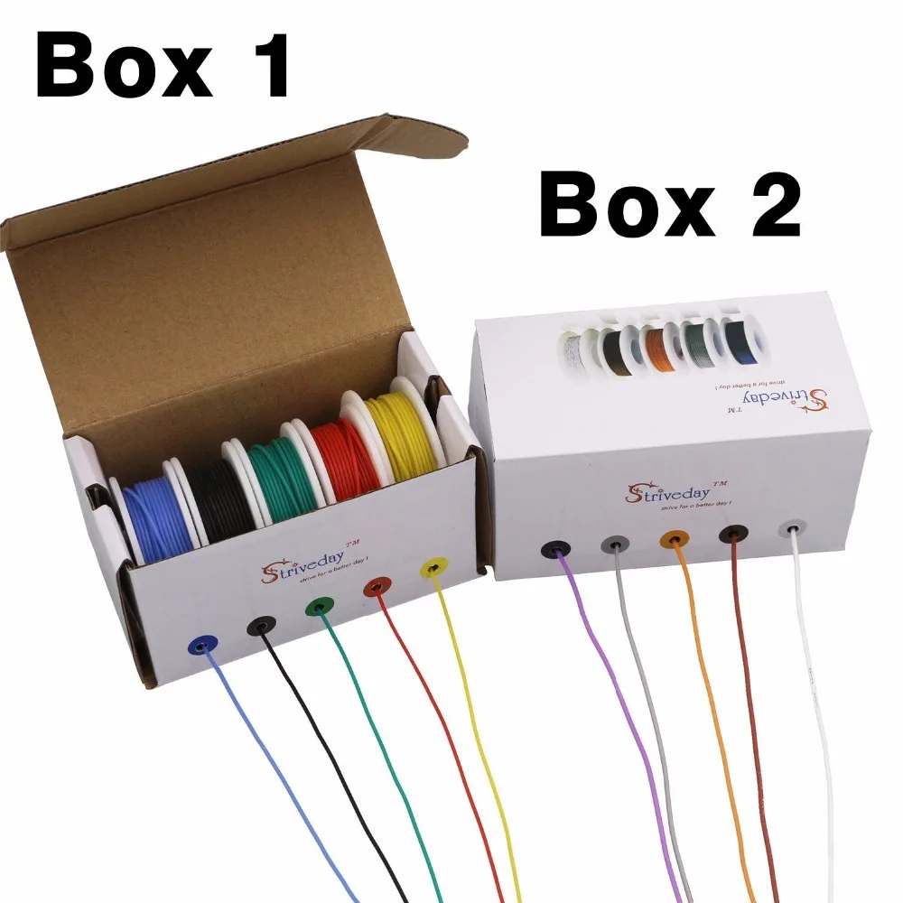 50 м/коробка 164 фута 28 AWG гибкий силиконовый провод 5 цветов коробка для смешивания 1/коробка 2 луженая медная проволока электронная проволока DIY