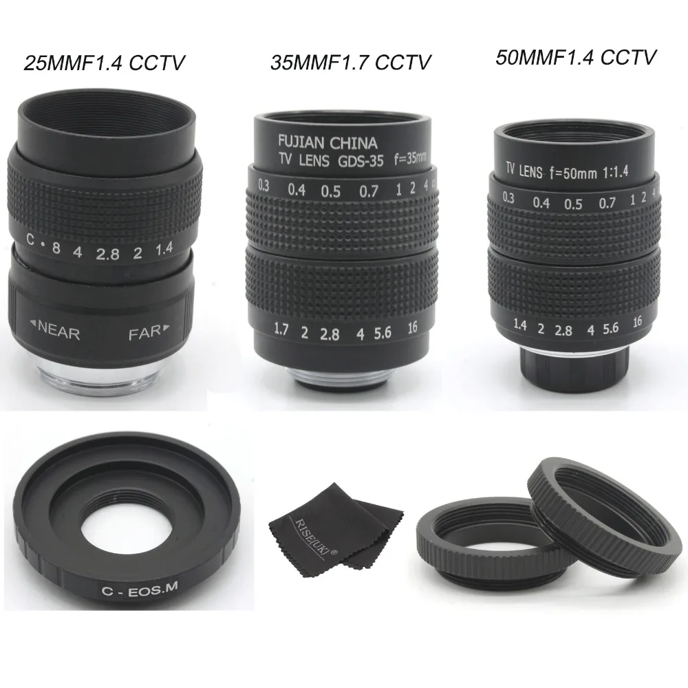 Объектив камеры видеонаблюдения FUJIAN 35 мм F1.7 + объектив 25 f1.4 50 f1. 4 для Canon EOSM M2 M3 M5 M6