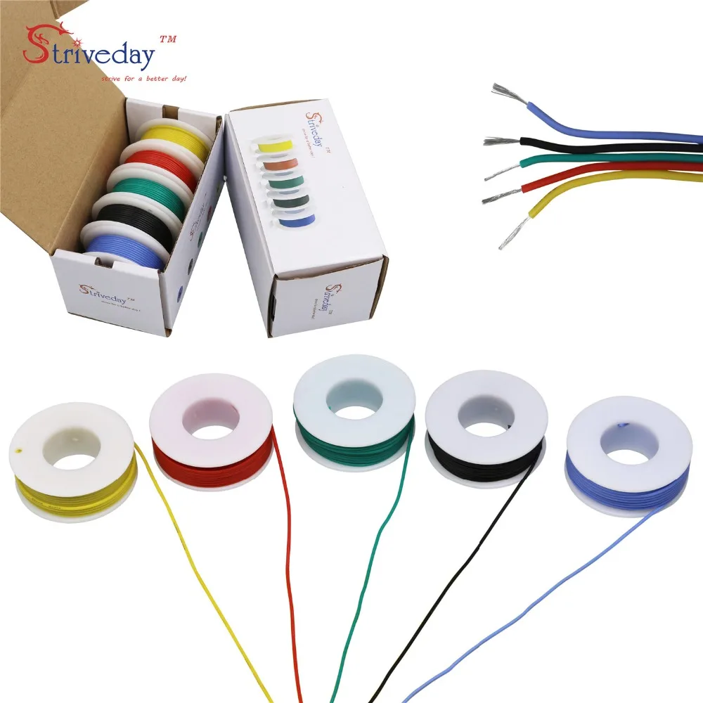 24awg 30 м/коробка гибкий силиконовый кабель провод из луженой меди 5 цветов