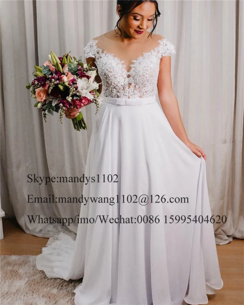 Элегантное шифоновое пляжное свадебное платье А силуэта 2019 пикантное кружевное