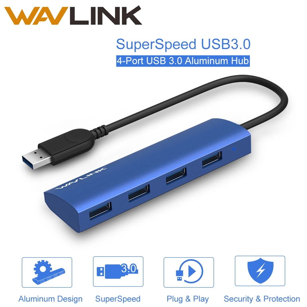 Wavlink Mini 4-Порты и разъёмы USB 3,0 концентратор планшет HUB адаптер компактный Алюминий удлинитель USB 5 Гбит/с, для использования в PC и ультратонких ноутбуках Macbook Pro usb c концентратор USB