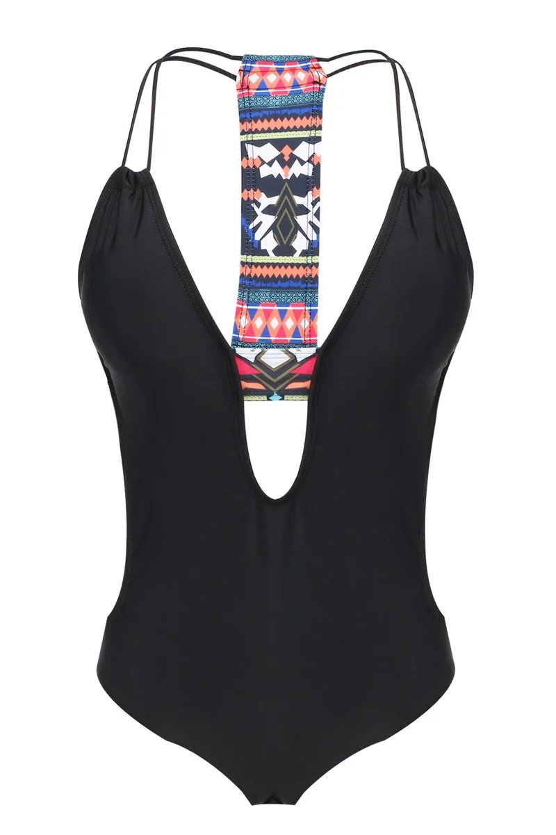 Купальник бохо черный белый с перекрестными ремешками монокини сексуальное