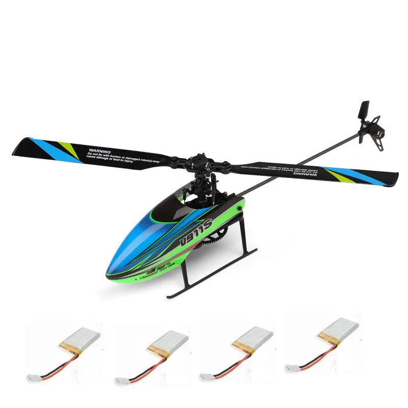 With 4 battery Электрический радиоуправляемый вертолет V977 Upgrade 2,4G 4CH 6G 6-Aixs Gyro Flybarless пульт дистанционного управления вертолет RTF с ЖК-пультом дистанционного управления - Цвет: With 4 battery