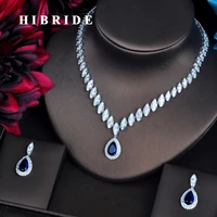 hibride luxury marquise cut cubic zirconia women jewelry sets blue water drop set wedding dress accessories party gifts n 486