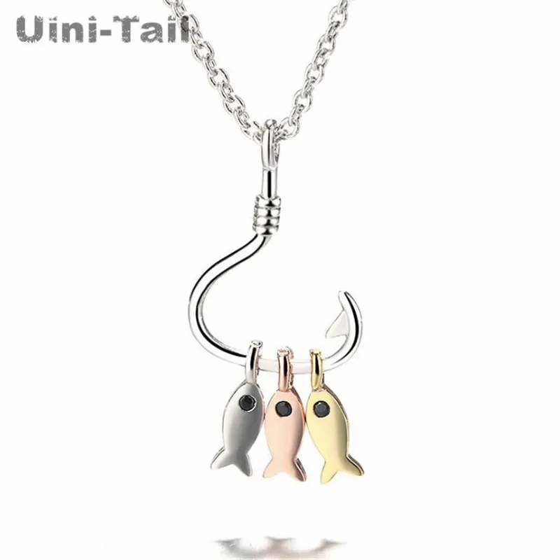 Ожерелье Uini Tail из стерлингового серебра 925 пробы с тремя маленькими рыбками в