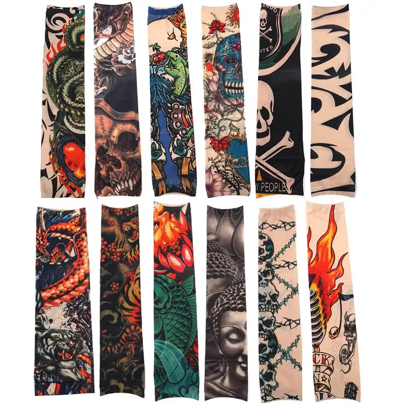 12 шт./лот, высокое качество, модный крутой дизайн, Временные татуировки, рукава для улицы, для походов, верховой езды, анти солнце, татуировки, рукава для женщин и мужчин - Цвет: Смешанный цвет