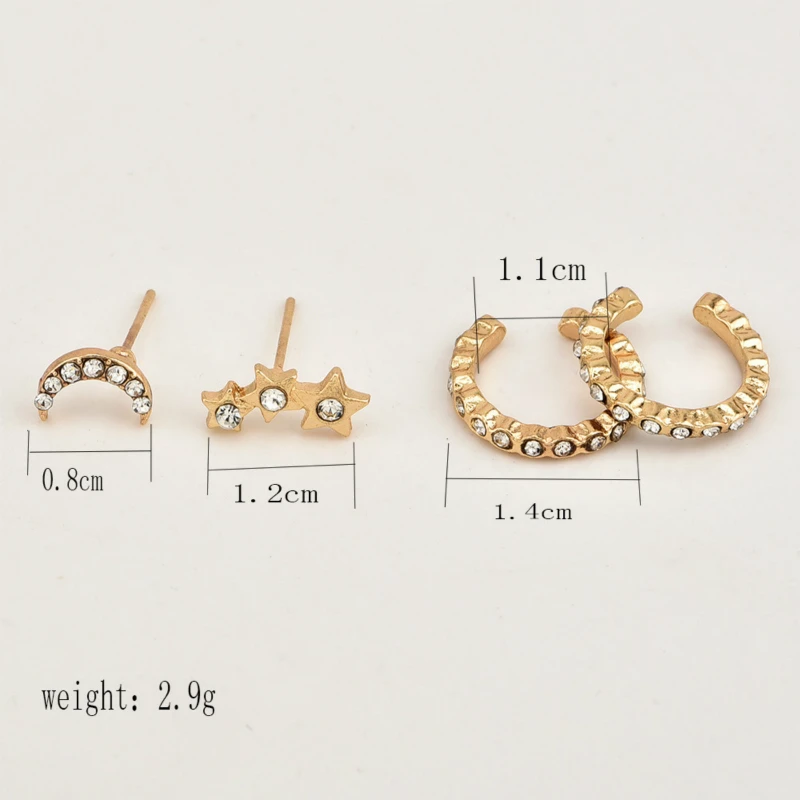 4 шт./компл. серьги-гвоздики золотого цвета с кристаллами и инкрустацией в виде