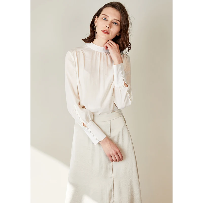 C + IMPRESS женские шифоновые блузки рубашки тонкие офисные белые винтажные топы с