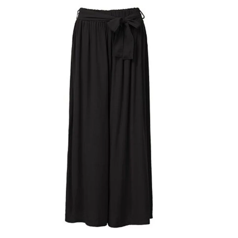 Black VONDA Одежда для беременных, женские широкие повседневные свободные брюки для беременных, однотонные брюки, большие размеры, хлопковые брюки с бантом для беременных - Цвет: Black