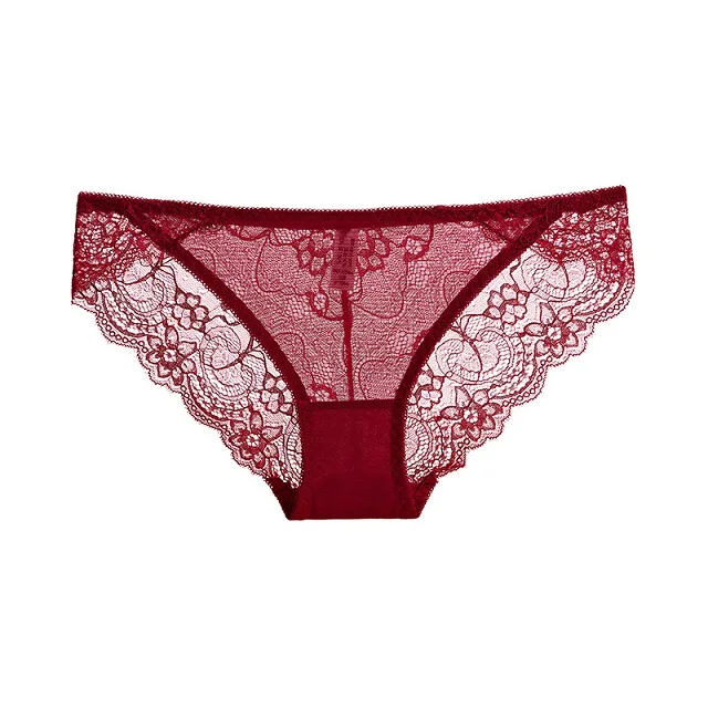 Wine red BEFORW, однотонное женское нижнее белье, трусики, комфортные, средняя талия, кружевные сексуальные трусики, полые прозрачные трусики, Бесшовные женские трусики - Цвет: Wine red