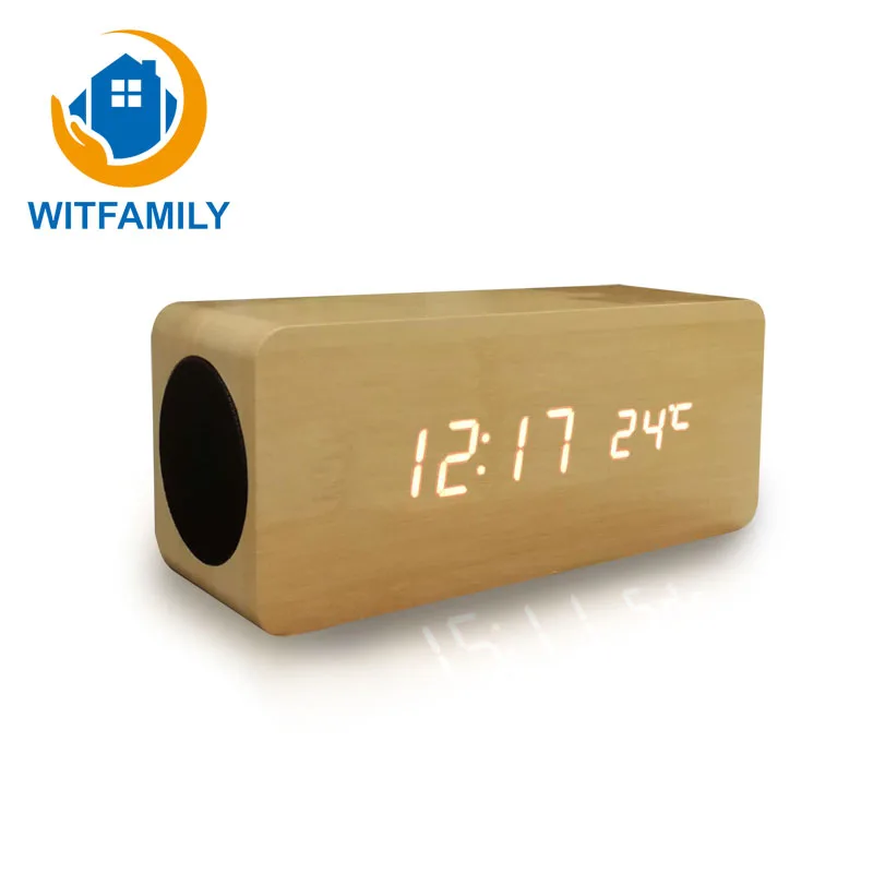 Светодиодный дисплей Деревянный Будильник беспроводной Bluetooth цифровой despertador