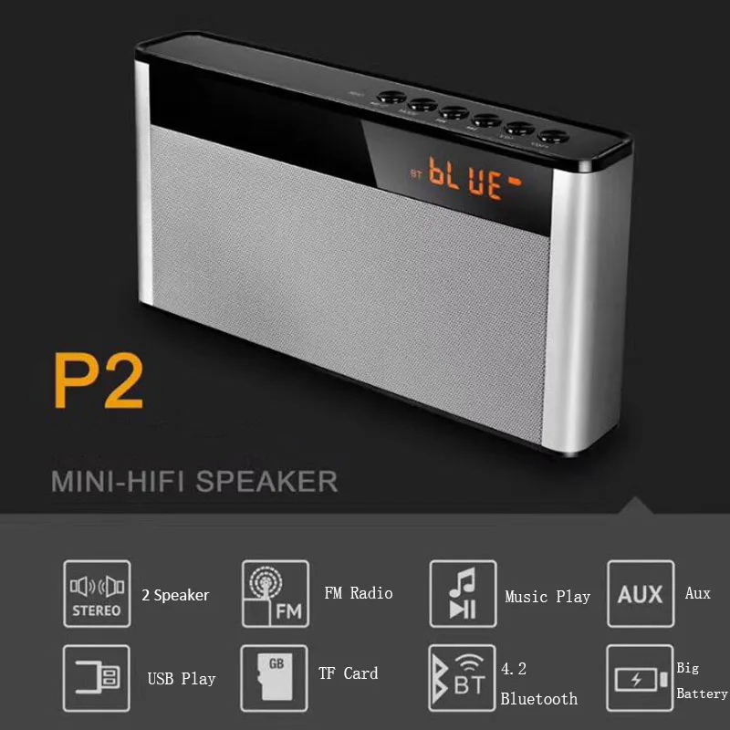P2 10 Вт Bluetooth динамик Портативный беспроводной Hi-Fi супербасы двойной динамик s Саундбар с микрофоном TF FM радио USB звуковая коробка светодиодный дисплей