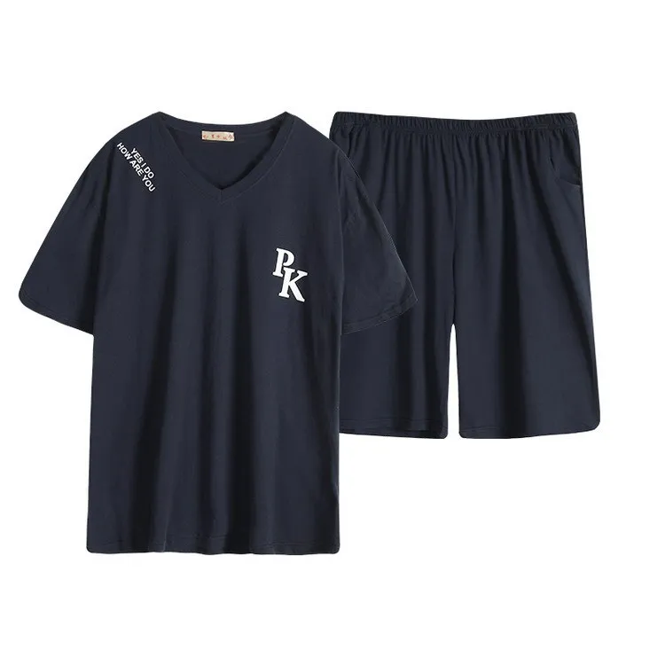 Мужская пижама с коротким рукавом из чистого хлопка для дома большие размеры 5XL