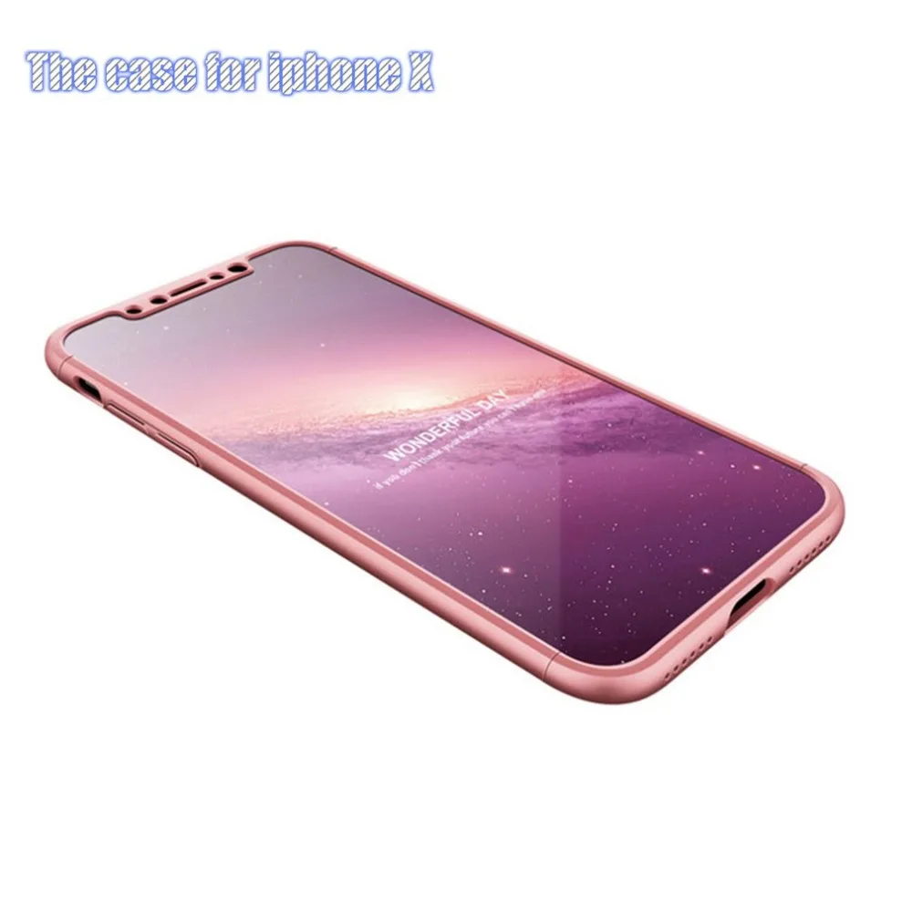 5 Pcs Rose gold Shockproof PC Phone Protective Case with Glass Film Full Cover For iPhone X |