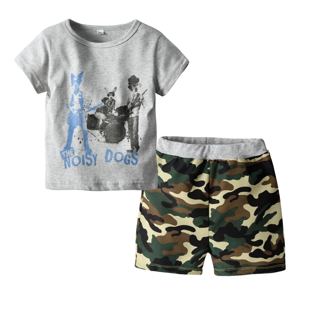 Sweet Cute Boys Cartoons Print Cotton Outfits Tees and Shorts 2pcs Sets Multi Candy Color Summer Clothing | Детская одежда и обувь